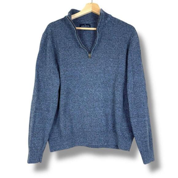 Daniel Hechter Men Sweater 1/4 Zip Blue Pullover Knit 100% Cotton Formal Casual - Picture 1 of 10